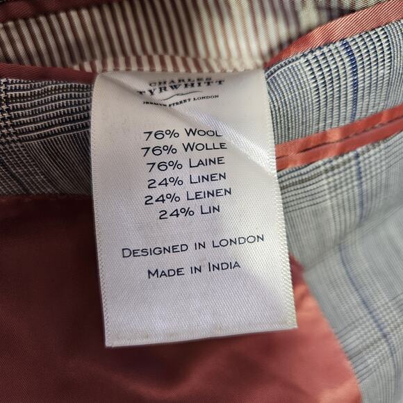 Charles Tyrwhitt Windowpane Unstructured Blazer Mens 46R Linen Sport Coat Plaid - Picture 13 of 16